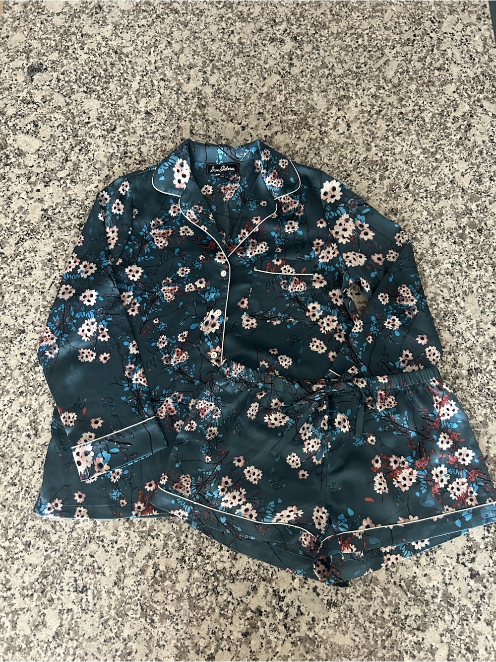 Sam Edelman Teal Floral Satin Pajama Set